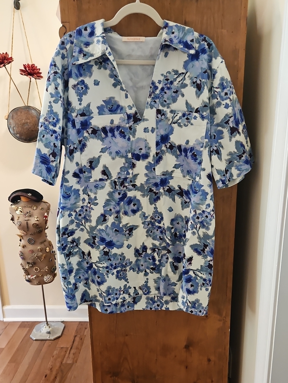 Olivaceous Floral Cotton Shirt Blue & White Large Never Worn